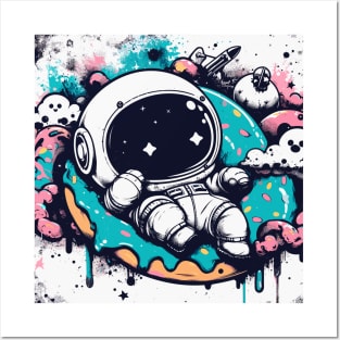 Street art Kawaii astronaut resting on donut Posters and Art